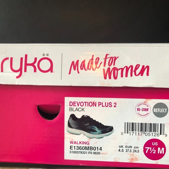 Ryka size 7 1/2 black and aqua walking shoes. - Picture 5 of 5